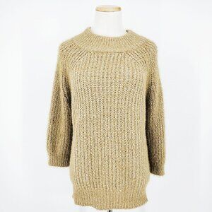 Anthropologie Sunday in Brooklyn Boxy Mock Neck Fuzzy Chenille Sweater Tan Small